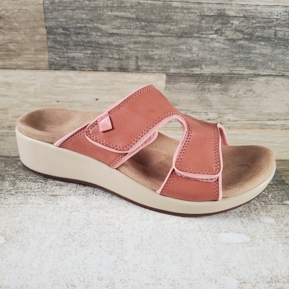 Spenco Karla Womens Slide Sandals Sz‎ 10 B Coral Cloud Wedge Heel Hook & Loop